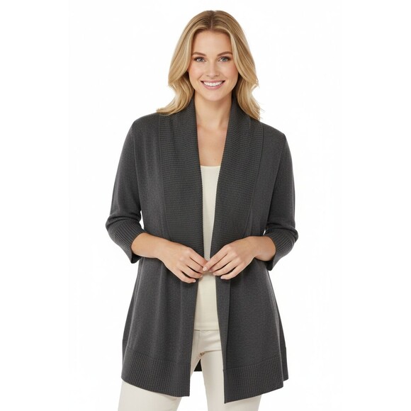 Eileen Fisher Sweaters - Eileen Fisher Cardigan Sweater Organic Cotton Cascading Open Front Charcoal 2XL